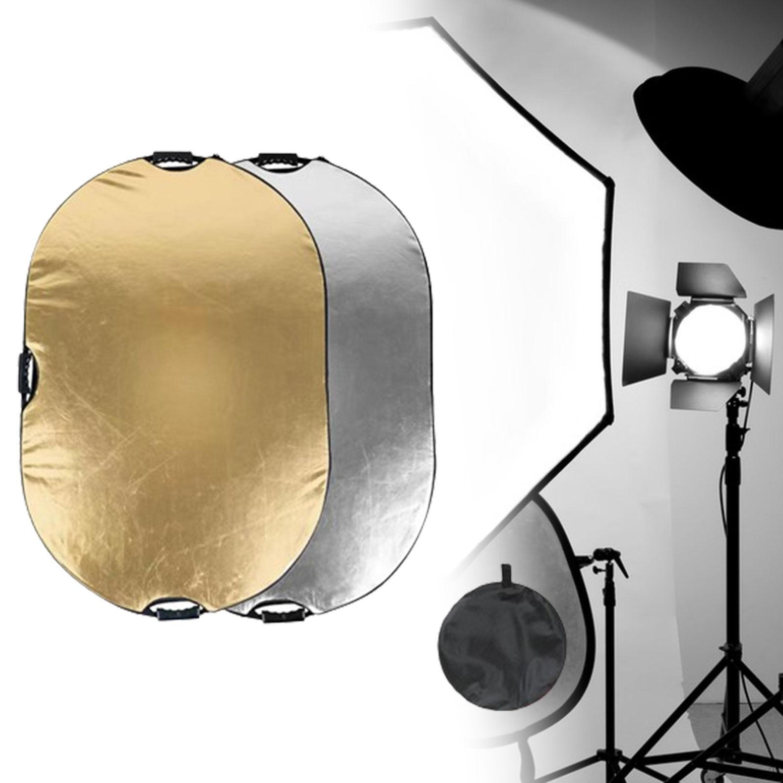 

24x35inch Oval Reflector with Handle Foldable Reflective Fabric for Photography Studio Photo Golden and Silver
