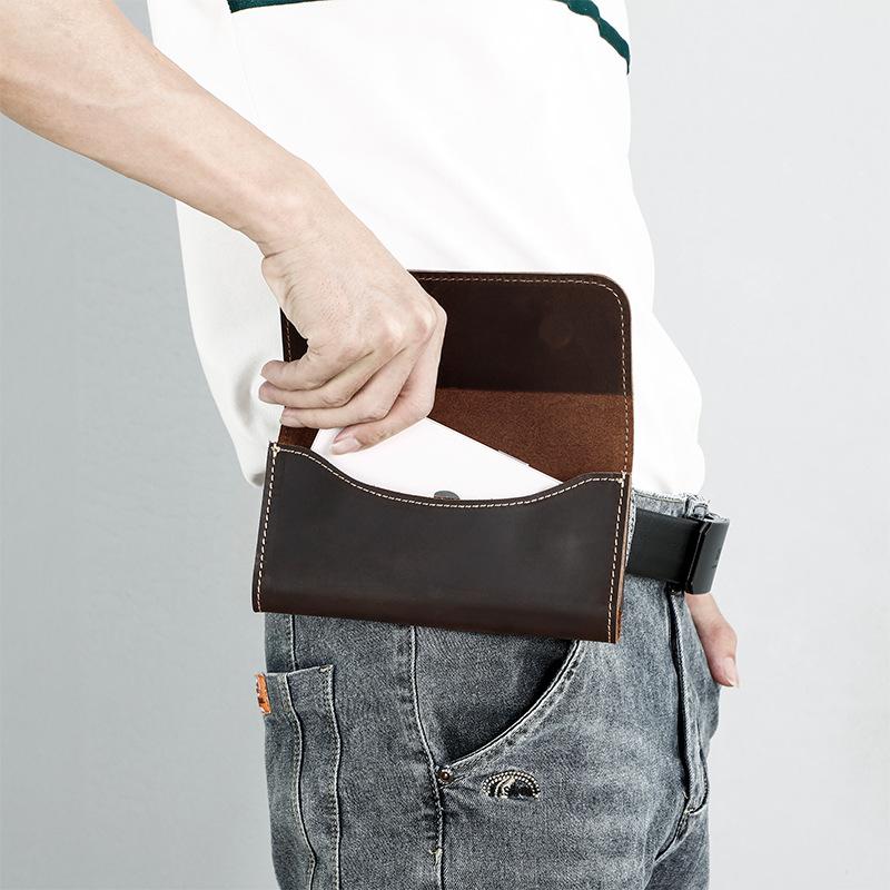 Sac banane authentique en cuir pour homme, Ceinture en cuir de vachette première couche, Petit sac portable d'extérieur, Sac pour téléphone iPhoneproMax
