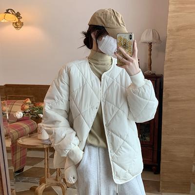 2025 Autumn and Winter New Down Cotton Jacket Women's Short Hong Kong Style Diamond Plaid Light Cotton Jacket Loose Padded Jacket Jacket