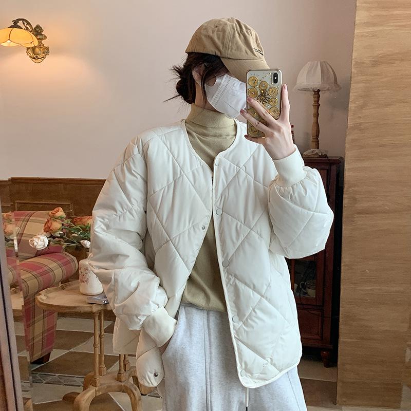 2025 Autumn and Winter New Down Cotton Jacket Women's Short Hong Kong Style Diamond Plaid Light Cotton Jacket Loose Padded Jacket Jacket