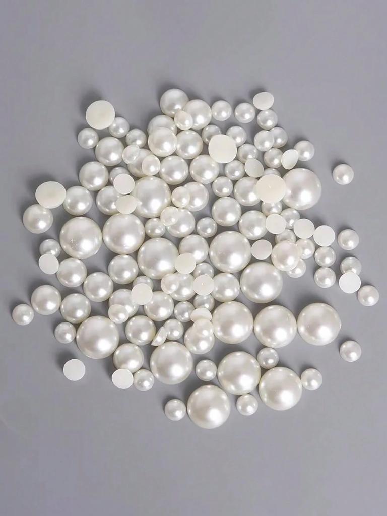 Half-Faced Round ABS Plastic Beads Flat-Backed Cabochons Beige Model BM Opp Bag Nail Art Phone Cases DIY Ladies Jewelry Making