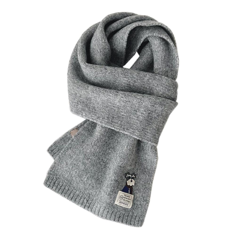 Autumn and winter new embroidered fold-ear dog solid color scarf men's and women's knitted warm and cold-proof versatile scarf