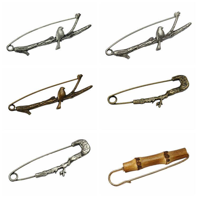 "Broșă Pin Pasăre Retro din Aliaj, Ramură de Bambus, pentru Cardigane de Damă"