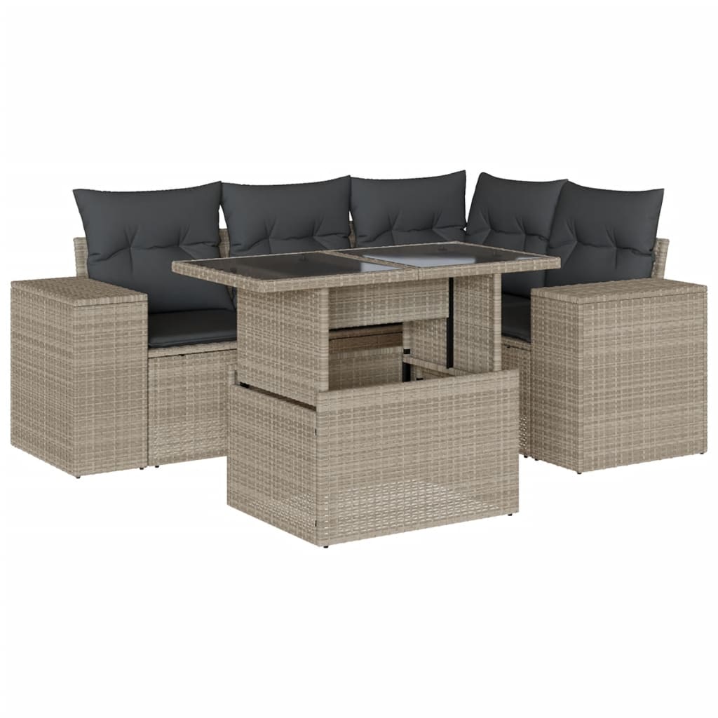 Vidaxl 5-Cz. Garden Furniture Set, Cushions, Light Grey PE Rattan