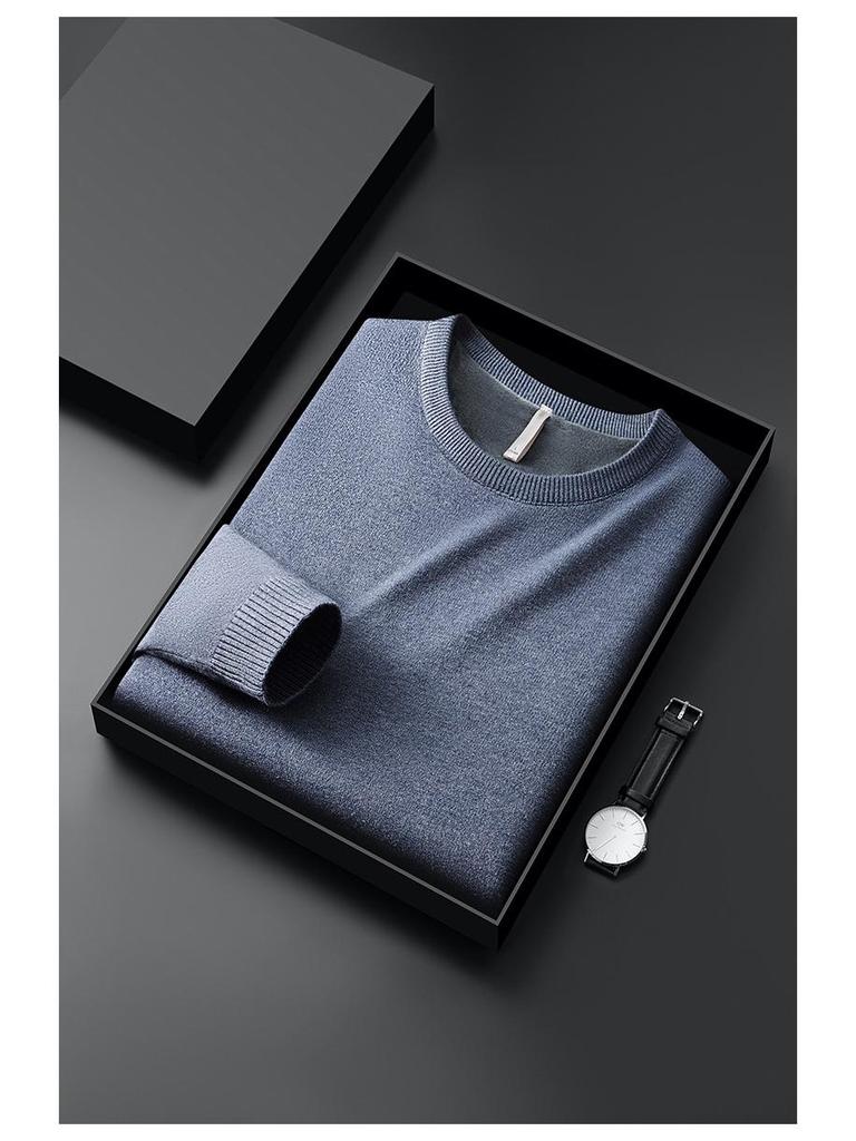 Men’s Winter One-Piece Velvet Sweater: Round-Neck, Thickened Base Layer, Warm Solid Color Knitwear