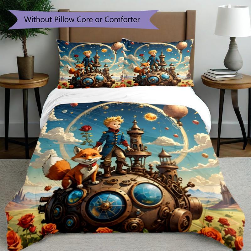 3pcs Duvet Cover Set (1*Duvet Cover + 2*Pillowcase, Without Core), The Little Prince Print Bedding Set, Bedroom Decor, All‑Season, Gift