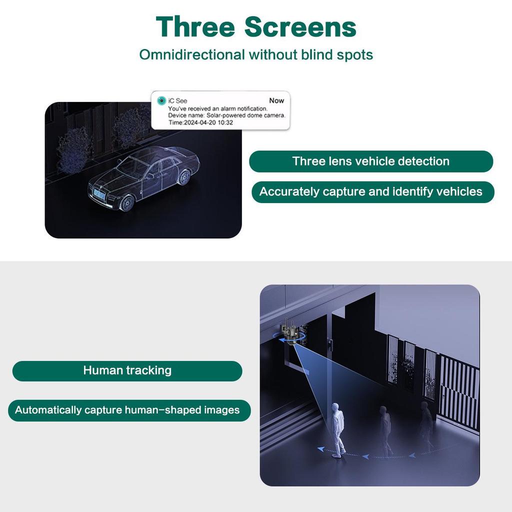 Icsee 9MP Wireless Three-Lens Camera with Triple Screen for Outdoor Monitoring