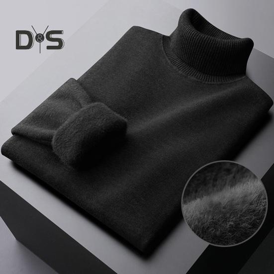 Sonbahar Kış Erkek Kazak Yarım Yüksek Yaka Örme Kalın Peluş Astar Elastik Uzun Kollu Sıcak Düz Renk Alt Örgü Gevşek Günlük Giyim Kazaklar