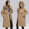 Dikke Gewatteerde Jas voor Dames met Afneembare Fleece Voering Middellange Over de Knie Parka Nepbontkraag Losse Pasvorm Winter Buitenjas