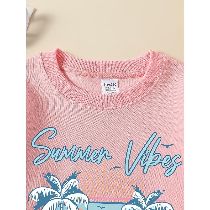 European sizes Girls' Crewneck Sweatshirt Summer Vibes Palm Trees Flowers Sunset, Soft Comfy Sportswear for Teens