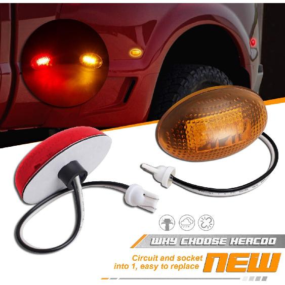 HERCOO LED Dually Bed Fender Side Marker Lights Front Rear Lamps Compatible With Ford 1999-2010 F350 F450 F550 Super Duty, Amber & Red