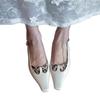 Sheepskin version~ Square head hollow design kitten heel sandals women's French temperament bag head one-word buckle belt low heel shoes