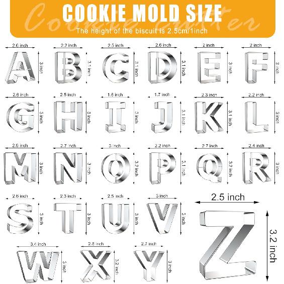 Letter Cookie Cutters Shapes Large 3 Inch - 26 Pcs Stainless Steel Alphabet Letter Cookie Cutter Set Fondant Biscuit Fruit Dough Mold Tools for