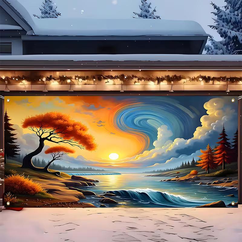 2D Dreamlike Fantasy Sunset Coast Photography Background