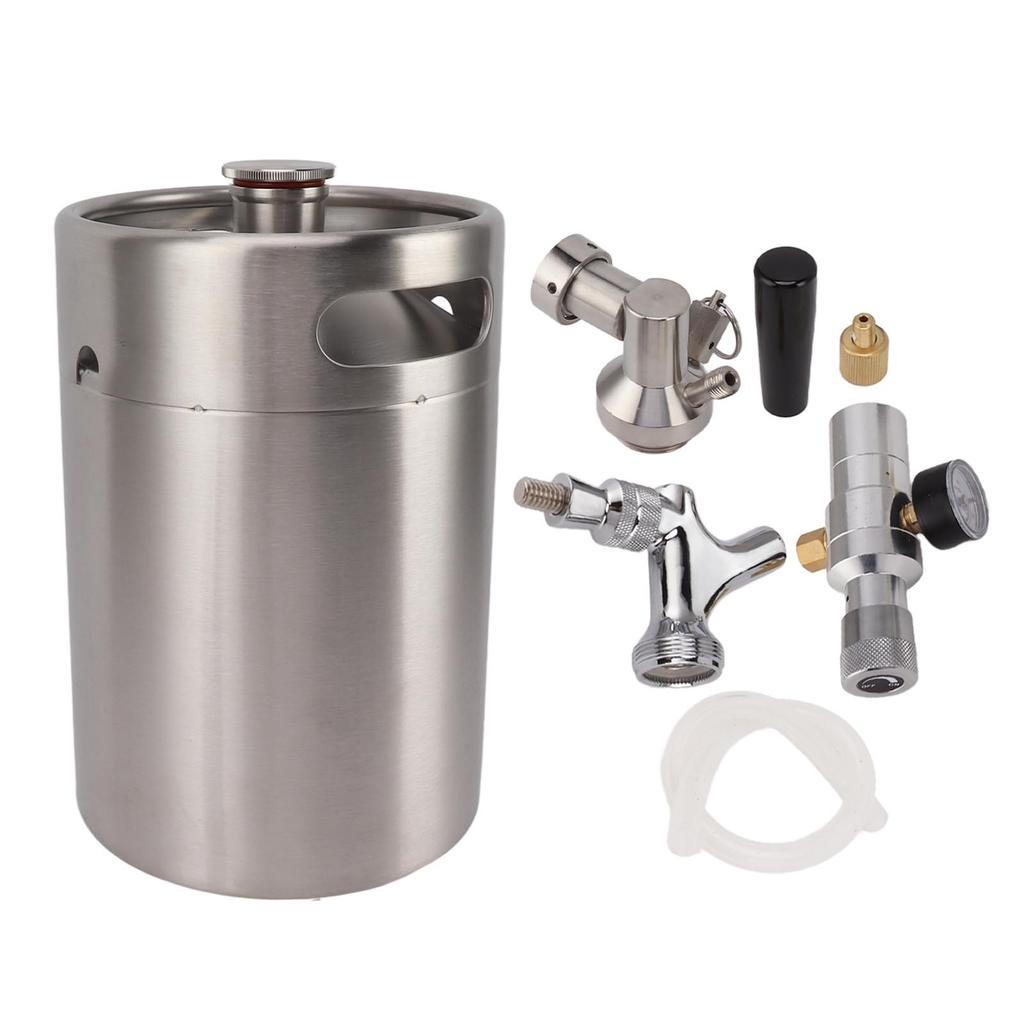5L Mini Stainless Steel Keg Pressurized Stainless Steel Home Keg Kit System with Adjustable Faucet