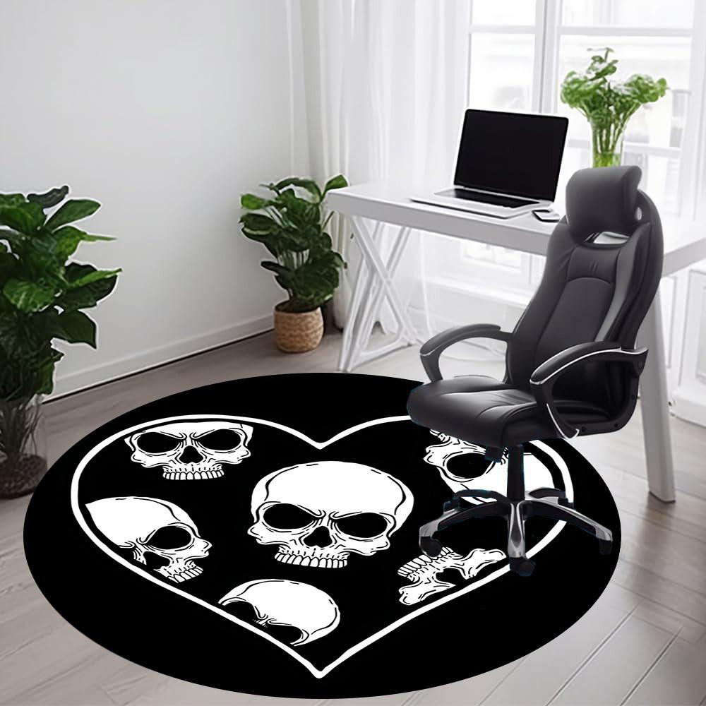 1pc Skull Heart Office Round Area Rug, Under Office Chairs Bedroom Living Room Home Decor, Room Deco