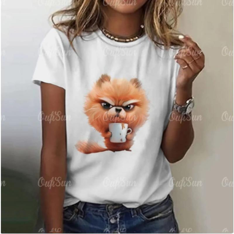 Summer Round Neck T-shirt with 3D Digital Printed Short Sleeves for Cats Loose Comfortable Round Neck T-Shirts Women’s