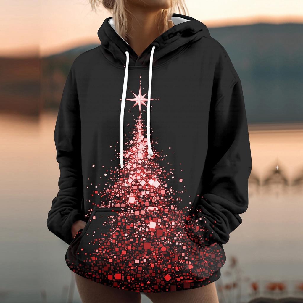 Women's Fashion Sweatshirt Printed Casual Hooded Sweatshirt With Pockets