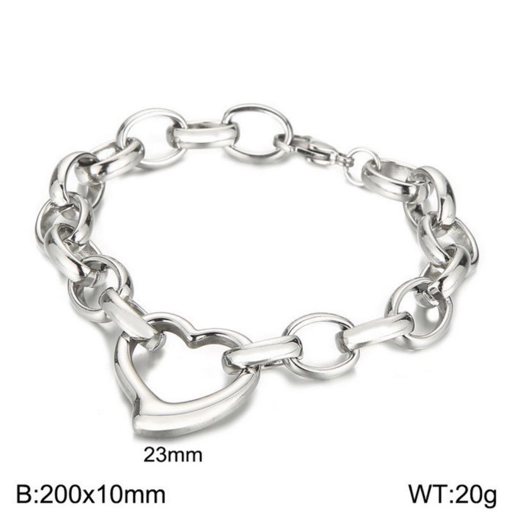 Stainless Steel Heart Necklace Polished Metal Bracelet Bangle Chain Bangle Anniversary Gift