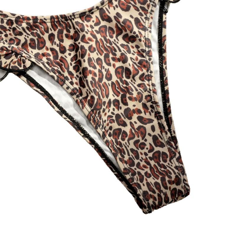 Bikini Three-piece Leopard Print Beach Wrap Skirt Sunblock Sexy Backless Swimsuit Bra