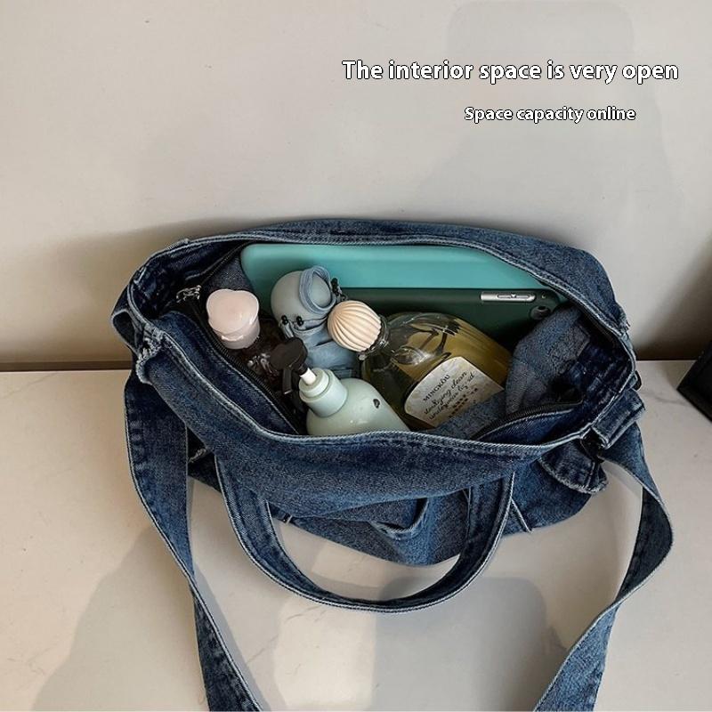 Ins Japanese Harajuku Girl Shoulder Messenger Bag Female Korean Retro Casual Versatile Handbag Denim Bag