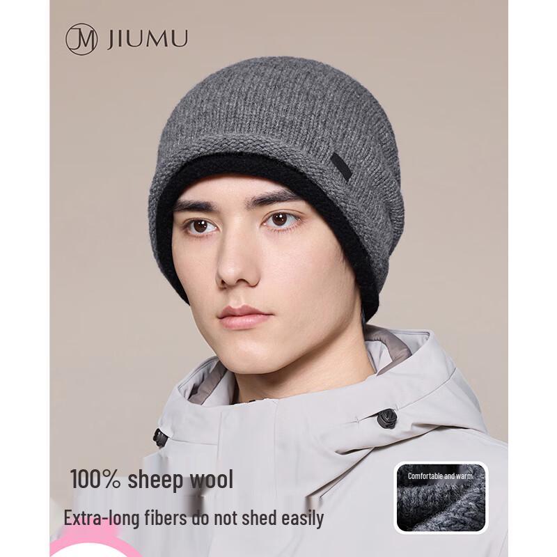 JIUMU Men's Pure Wool Knit Slouchy Beanie Hat