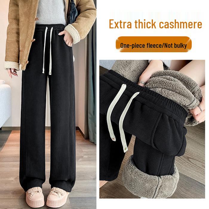 Corduroy & Velvet Wide-Leg Women s Pants - Thickened Winter Straight Fit with Lambswool & Cotton XL