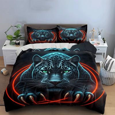 Fierce Panther Design Trio Set Suitable For Gaming Themes Or Bold Branding. Exquisite Three-Piece Bedding Set Gift