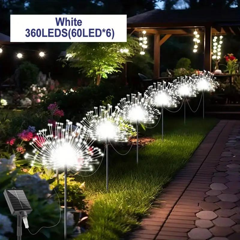 4/6PCS Solar Garden Fireworks Lights Waterproof Outdoor LED Solar Courtyard Atmosphere Lights 8 Modes for Yards Christmas Decor