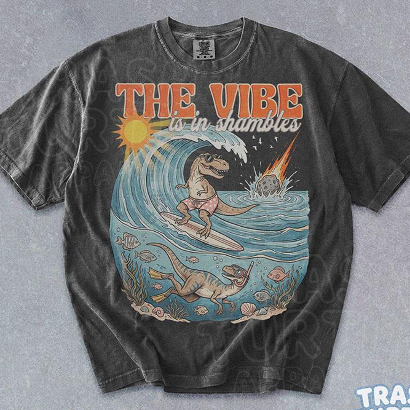 The Vibe Is In Shambles Shirt Funny Comfort Colors TShirt Dinosaur Lover T-shirt Cute Dino Retro Graphic Gift Tee M