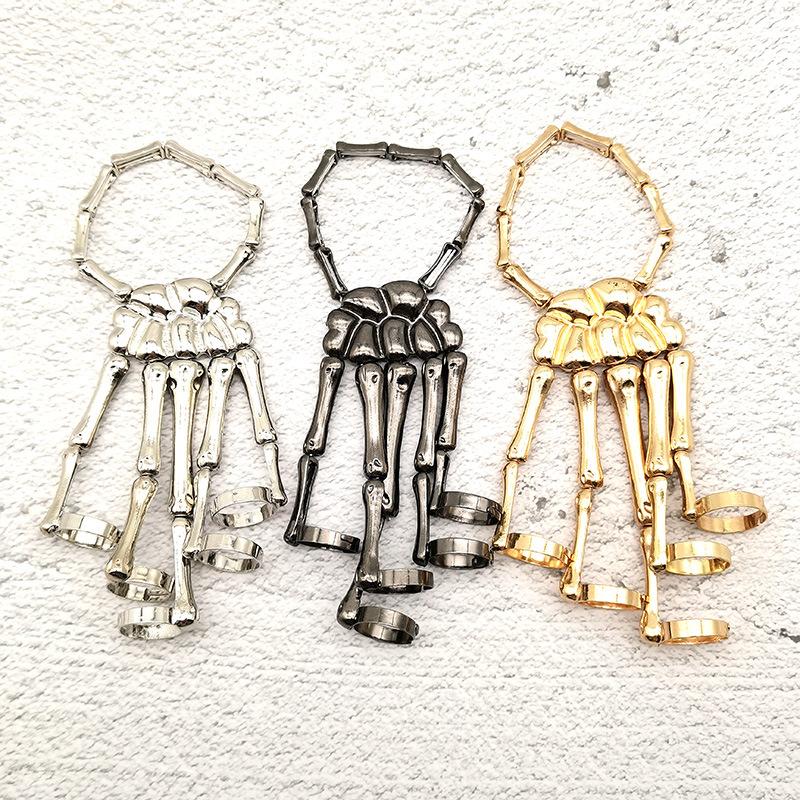 Adjustable Women Gothic Punk Skull Ghost Skeleton Finger Bracelet Hand Chain for Halloween Femme Party Accessories