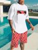 Elegante Set Estivo Hawaiano con Stampa di Cocco per Uomo, T-shirt e Pantaloncini Streetwear Due Pezzi