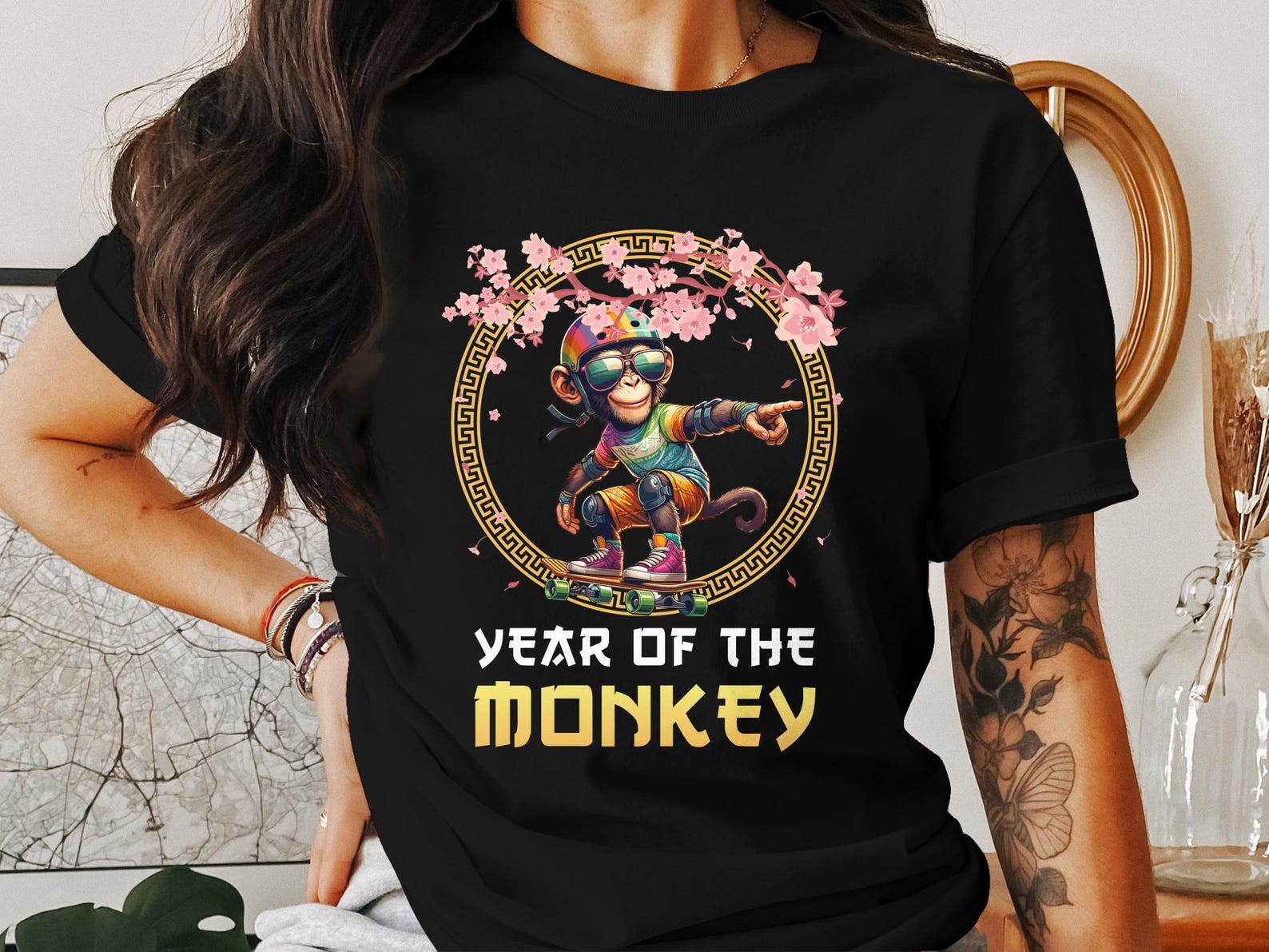 Chinese New Year Monkey T-Shirt, Lunar New Year Monkey Tee, Chinese Zodiac Monkey Shirt, Year of the Monkey Top S