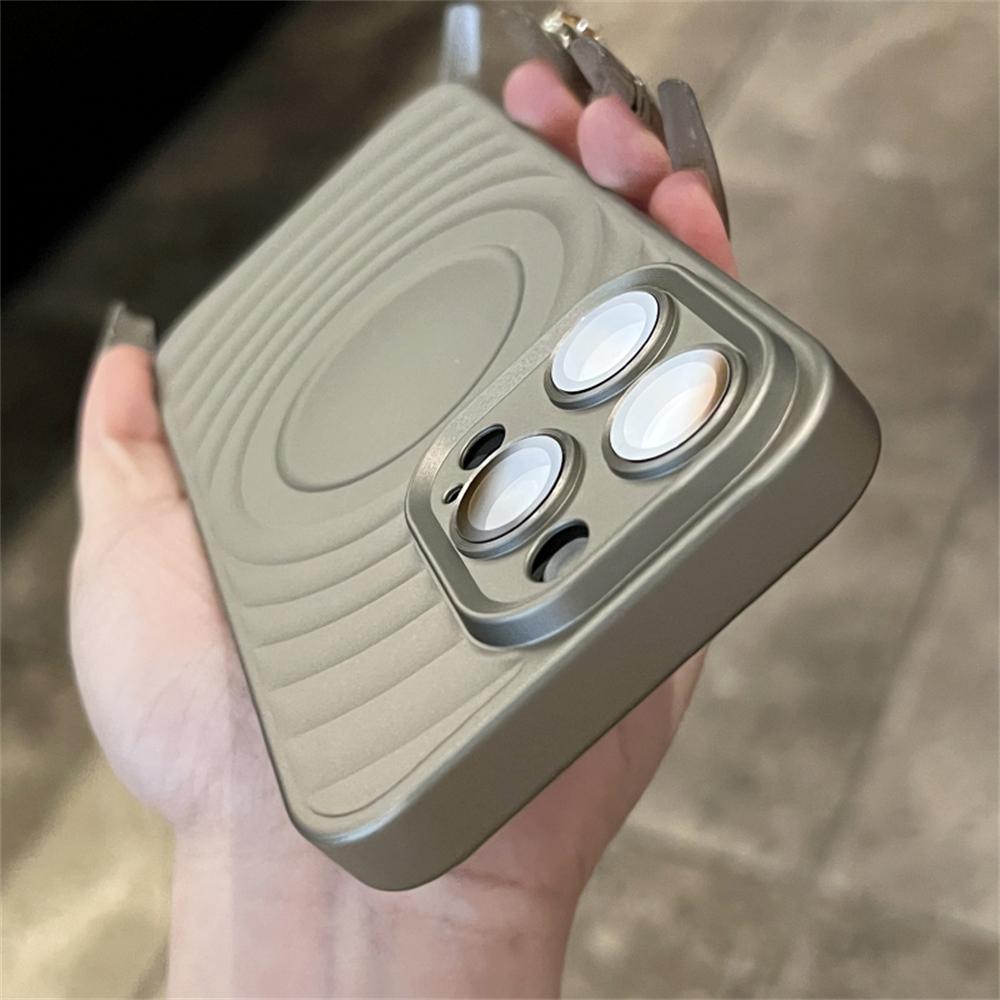 Luxury Wave Ripple Pattern Phone Case For iPhone 15 14 13 Pro Max Solid Color Lens Film Camera Protection Shockproof PC Cover