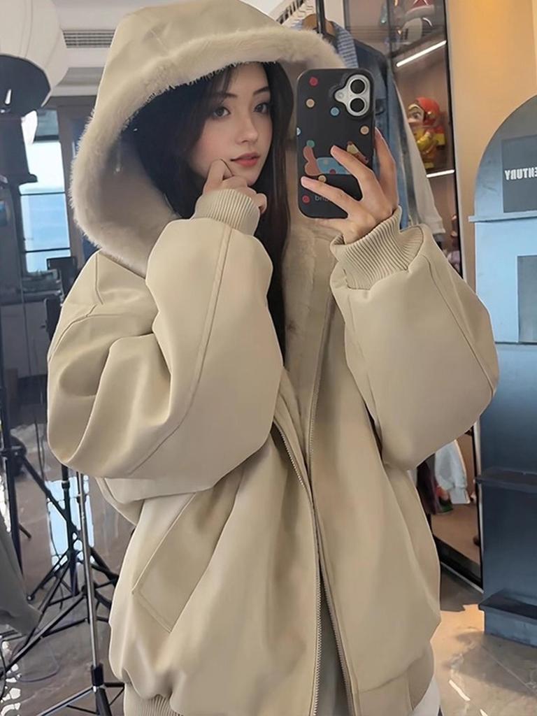 Unisex American Style Hooded Mountain Eagle Jacket: Winter Cotton Coat with Fur Collar and Velvet Lining