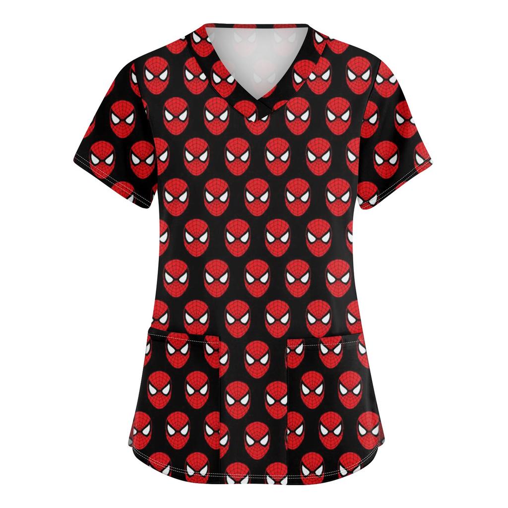 Women's Fashion V-neck Short Sleeve Workwear With Pockets Printed Tops
