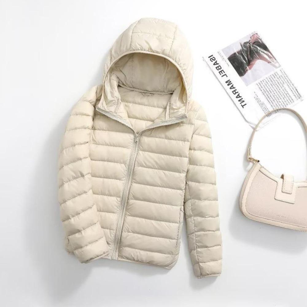 Women's Hooded Long Sleeve Jacket Regular Fit Casual Puffer Coat Zip Up Lightweight Down Outerwear