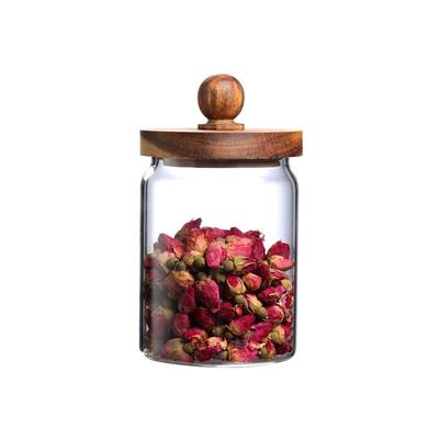 ZISIZ Round Glass Storage Jars with Wooden Lids