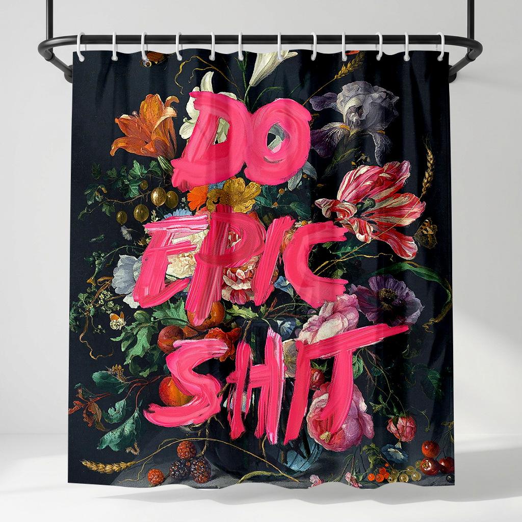 

Funny Do Epic Shit Floral Shower Curtain - Creative Pink Quote Art Design - Indoor Home Bathroom Decor Artistic Bath Curtain W60H190(CM)-1 Pcs