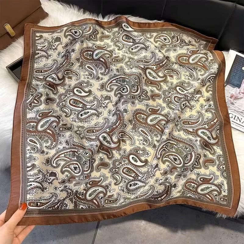 70x70cm Lightweight Cotton Silk Square Scarf With Boho Floral Print Breathable Neck Wrap Women
