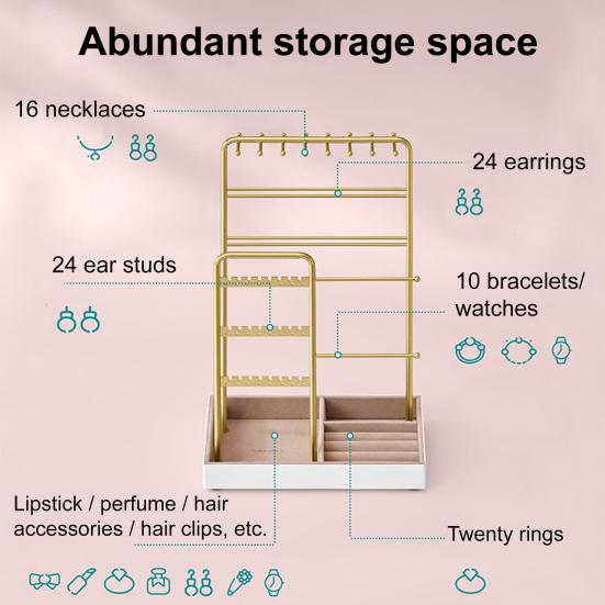 Multifunctional Jewelry Stand Metal Frame Jewelry Holder with Velvet Tray Jewelry Organizer