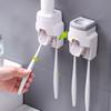 Automatic Toothpaste Dispenser with 2 Toothbrush Holder Slots Set Hands Wall Mounted Toothpaste Squeezer Dispenser for Family Bathroom Sink