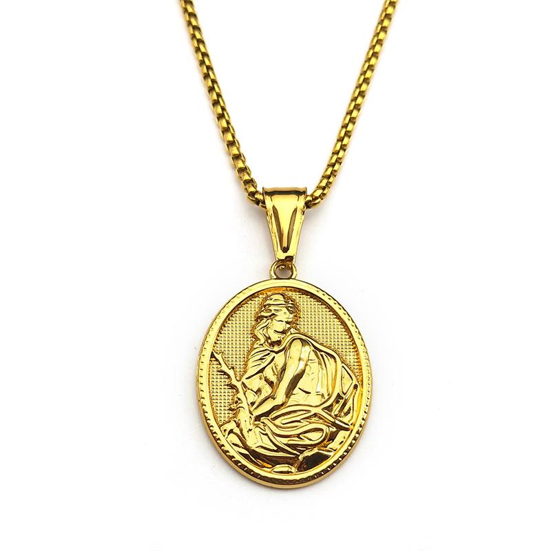 Jesus With Palm Pendant Necklace for Women Men Stainless Steel Christian Gold Color Medal Religious Necklaces Amulet Jewelry
