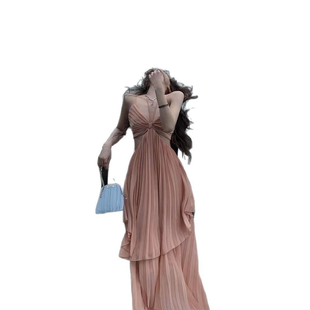 French Chic Irregular Cut-out Slimming Camisole Dress for Women - Perfect for Sanya Beach Vacation Photos
