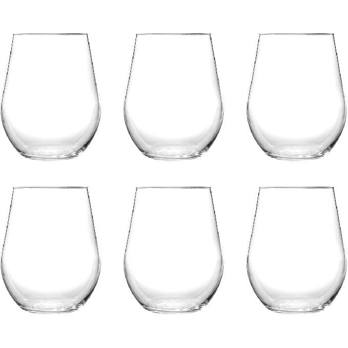 unkno Stemless Plastic Wine Glasses 20 ounce - Acrylic Red Wine Glasses (set of 6) Dishwasher Safe, BPA Free