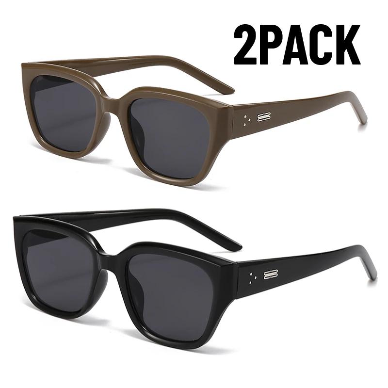 2Pack New Square Korean Fashion Simple Retro Premium Sunshade Mirrors Trendy Street Photography Sunglasses For Women Uv400