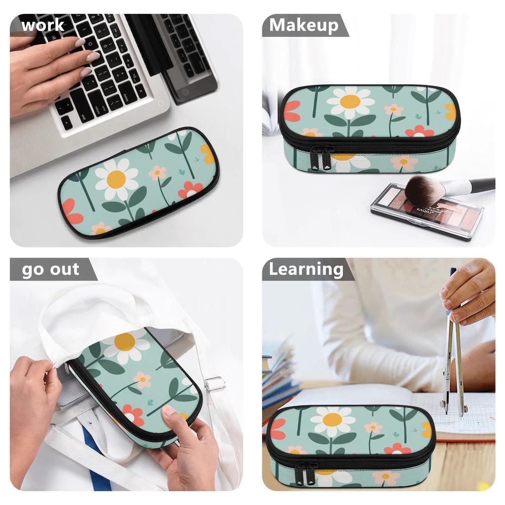 Pencil Case Printed Durable 300D Polyester Secure Zipper with Mesh Divider Pen Holders and Spacious Main Compartment for Students