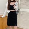 Corduroy Midi Skirt for Women In Autumn and Winter Long and Mid Length Split A-line Skirt, Plus Size, Fat, Hip Hugging, Short Skirt