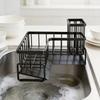 Carbon Steel Kitchen Sink Rack with Separate Storage Sections, a Water-Catching Bottom Tray and Freestanding Placement for Cleaning Supplies