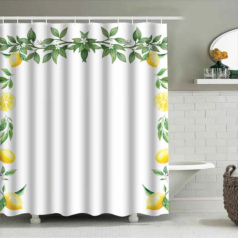 Fresh Lemon Greenery Shower Curtain White Bath Decor For Home Decoration Waterproof Fabric Perfect Gift Ideas